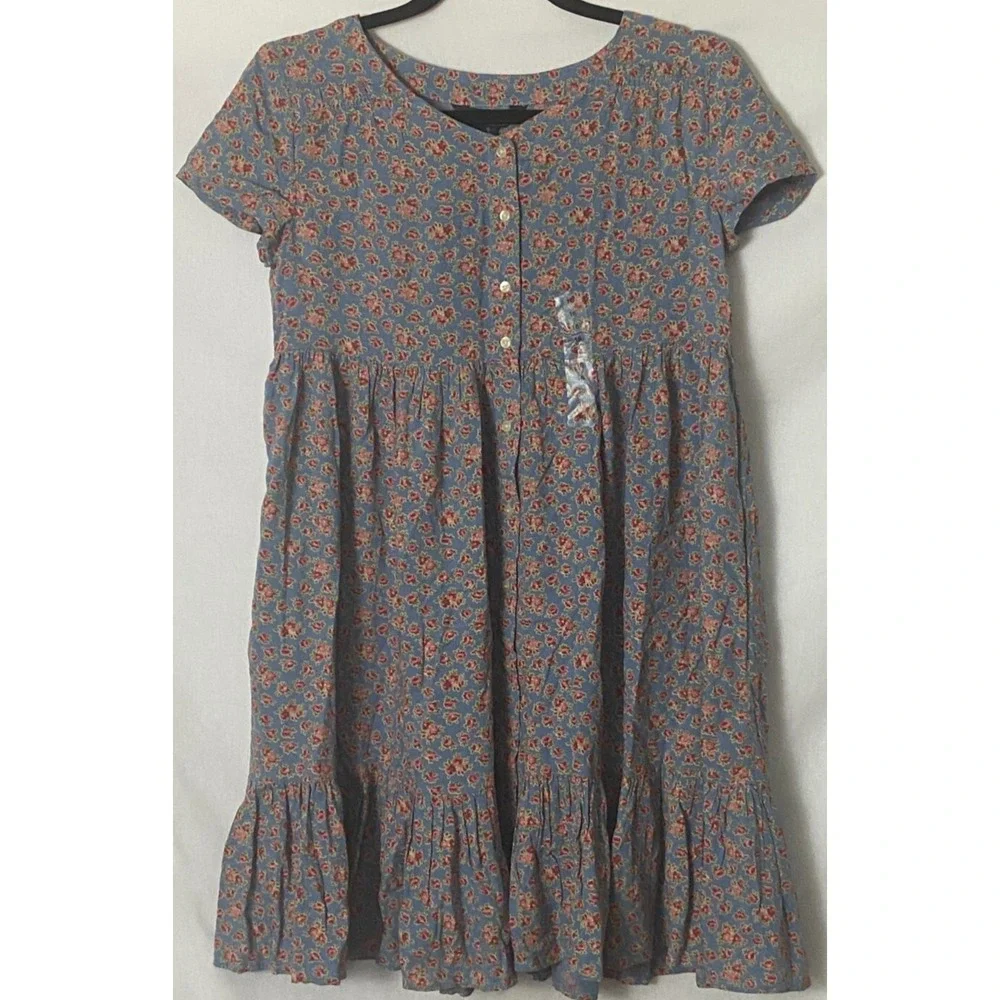 Polo Ralph Lauren Girl Dress 16 Button Front Blue Pink Flowers S/S Pockets NWT‎